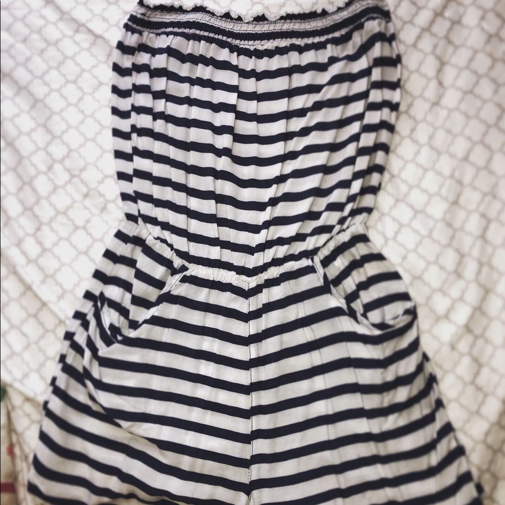 Blue & white striped romper